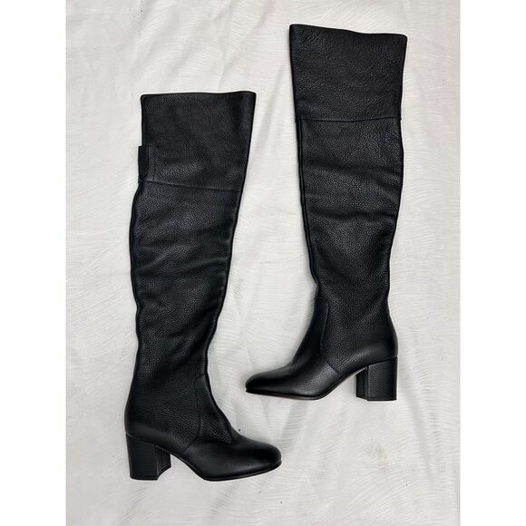 Via Spiga Finley Black Leather Tall Over the Knee Block Heel Boots - Sz 5.5M - Picture 6 of 9